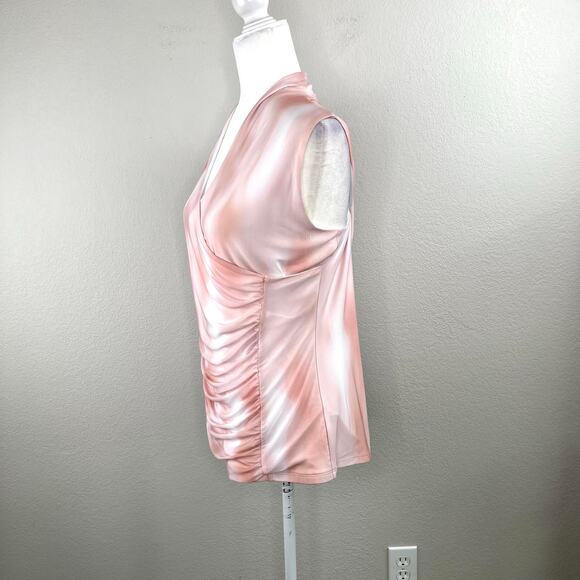 Calvin Klein Pink Chiffon Gathered Sleeveless Faux Wrap V-Neck Top Large NWT - Picture 7 of 13